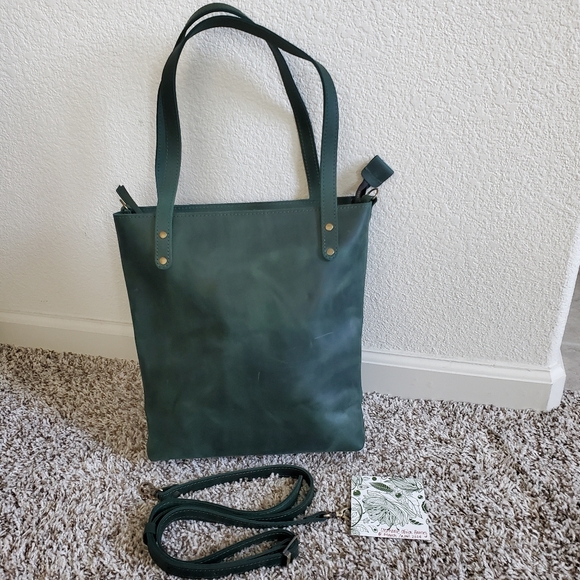Green leather tote bag - Picture 3 of 6